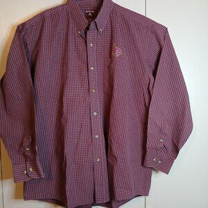 Antigua Men's XL/TG Texas State Burgandy Check Long Sleeve Cotton Shirt (0787G4)